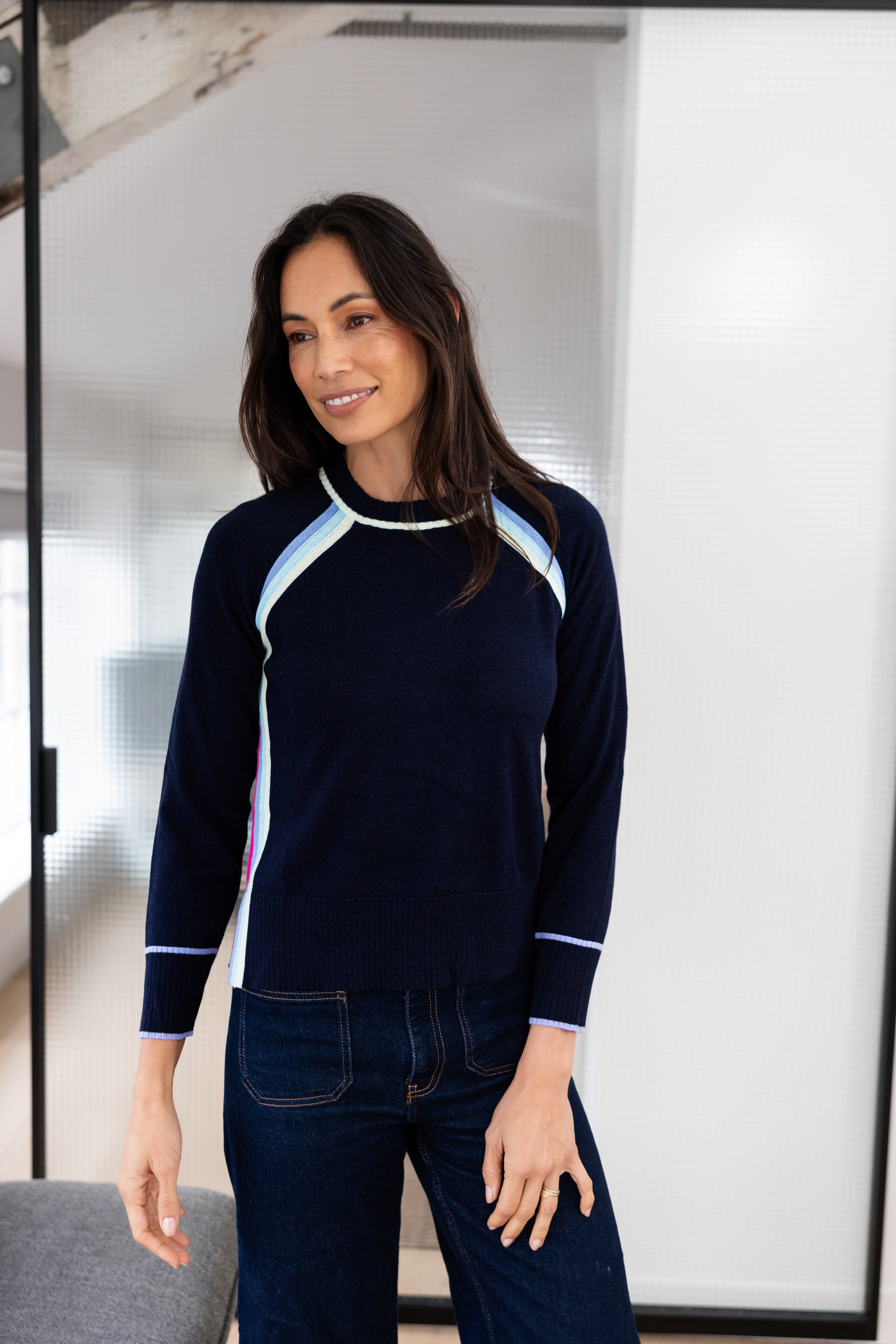 Rainbow Raglan French Navy