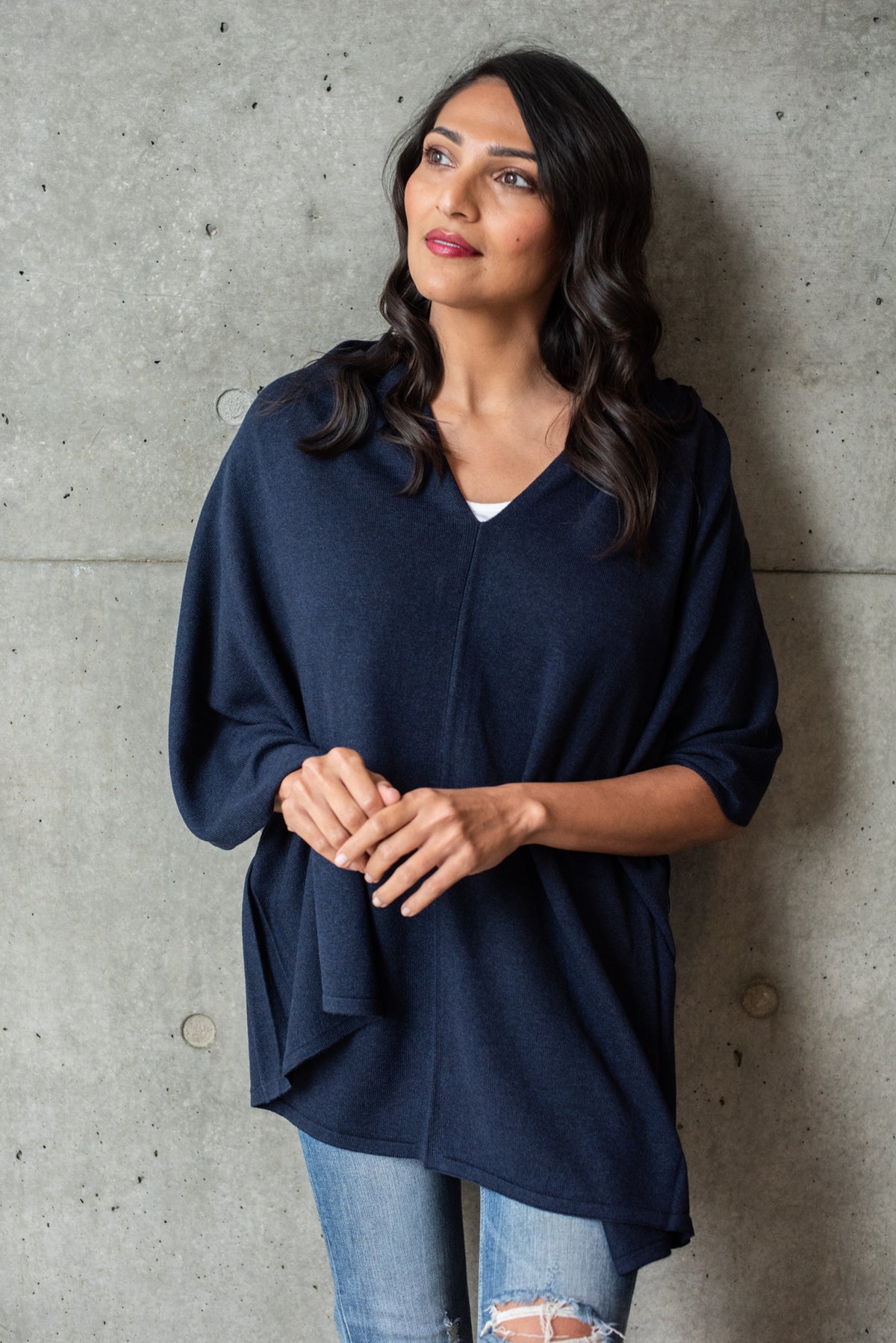 French Navy Cotton Cashmere Topper